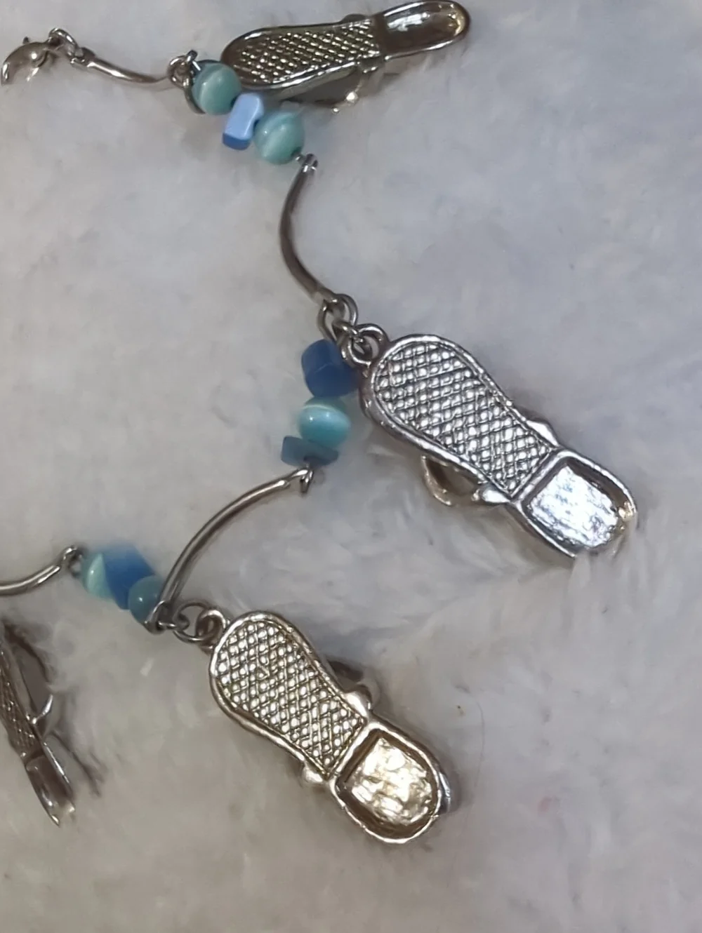 Flip Flop Bracelet Cats Eye Beads Rhinestones Enamel Silver Beach Vacation NWOT